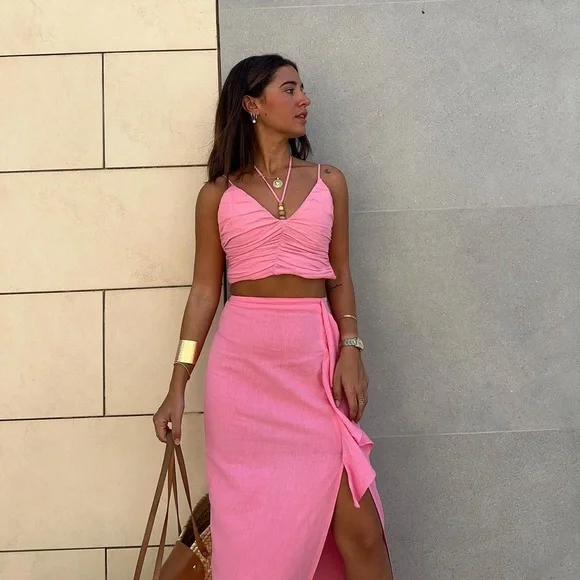 Matching Set ๐ Zara | Pink Linen Top and Skirt - Picture 13 of 14